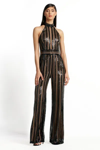 Tadashi Shoji Official Online Boutique Houston Halter-neck Jumpsuit In Black/nude