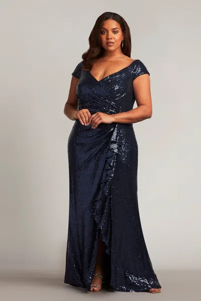 Tadashi Shoji Official Online Boutique Hurley Off-the-shoulder Sequin Gown In Royal Navy