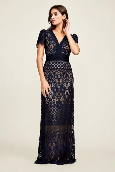 Tadashi Shoji Official Online Boutique Jessamyn Gown In Navy/nude