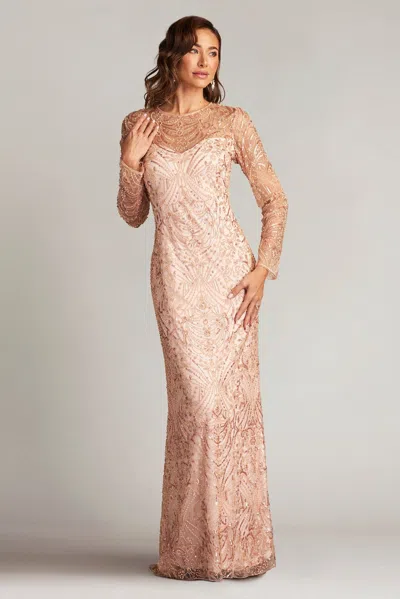 Tadashi Shoji Official Online Boutique Keziah Embellished Illusion Gown In Pale Pink