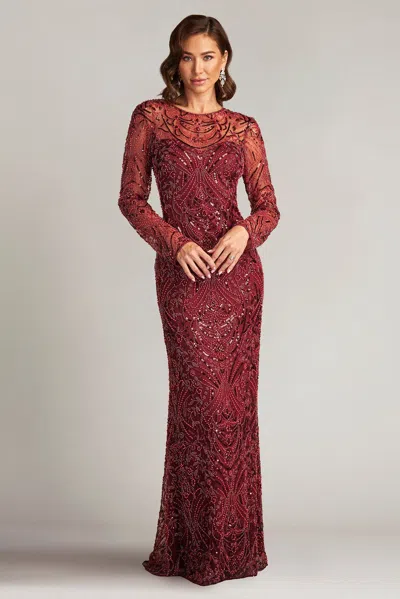 Tadashi Shoji Official Online Boutique Keziah Embellished Illusion Gown In Pomegranate