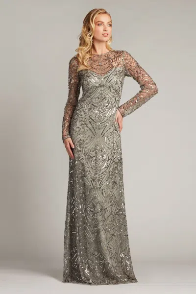 Tadashi Shoji Official Online Boutique Keziah Embellished Illusion Gown In Silver