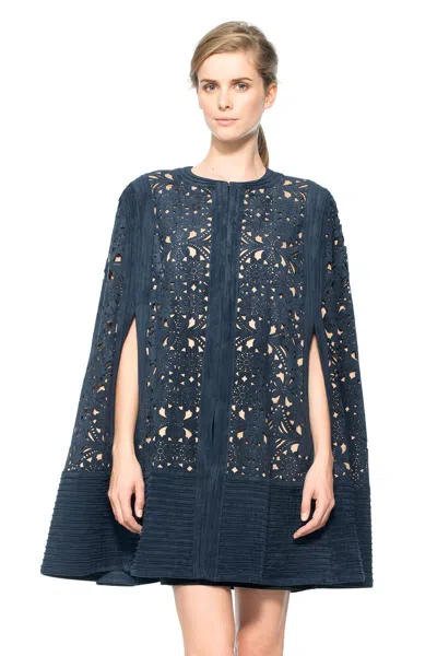 Tadashi Shoji Official Online Boutique Laser-cut Micro Suede Cape In Blue