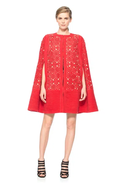 Tadashi Shoji Official Online Boutique Laser-cut Micro Suede Cape In Red