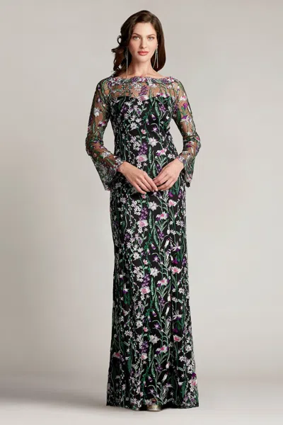 Tadashi Shoji Official Online Boutique Latham Floral Embroidered Tulle Gown In Black