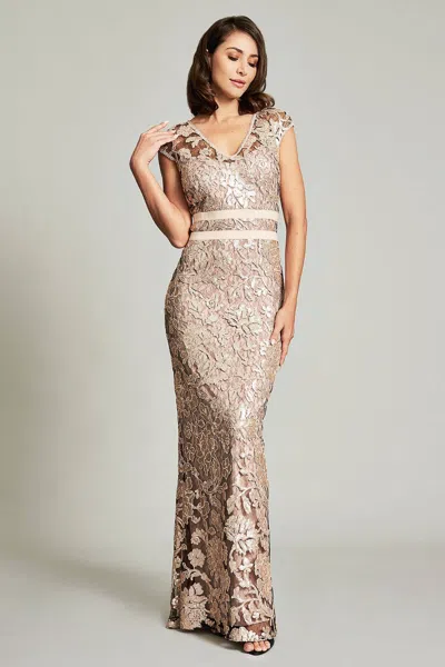 Tadashi Shoji Official Online Boutique Lawler Embroidered Paillette Gown In Gold