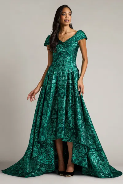 Tadashi Shoji Official Online Boutique Leontine Jacquard High-low Gown In Emerald Green/multi