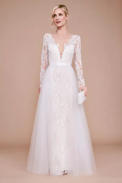 Tadashi Shoji Official Online Boutique Louisa Long-sleeve Lace Tulle Gown In White