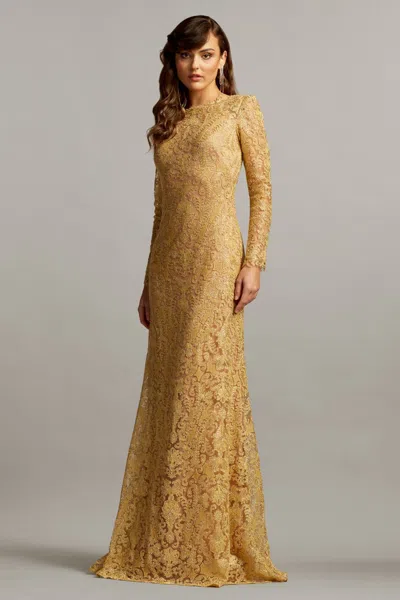 Tadashi Shoji Official Online Boutique Luciana Embroidered Tulle Gown In Gold