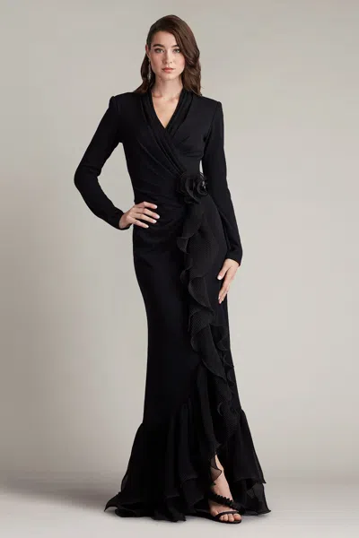 Tadashi Shoji Official Online Boutique Malone Cascading Ruffle Gown In Black