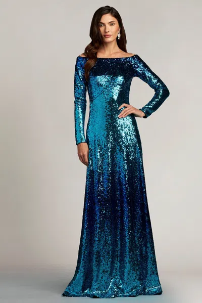 Tadashi Shoji Official Online Boutique Maren Ombré Sequin Gown In Mystic Blue Ombre
