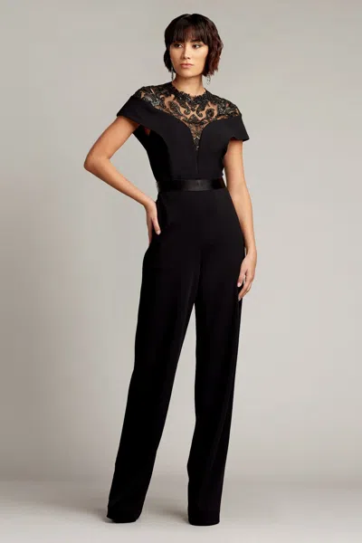 Tadashi Shoji Official Online Boutique Mariora Plunging Illusion Jumpsuit In Black