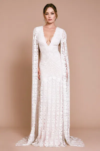 Tadashi Shoji Official Online Boutique Merida Floor Length Cape In White