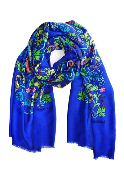 Tadashi Shoji Official Online Boutique Mermaid Print Bamboo And Wool Scarf In Blue