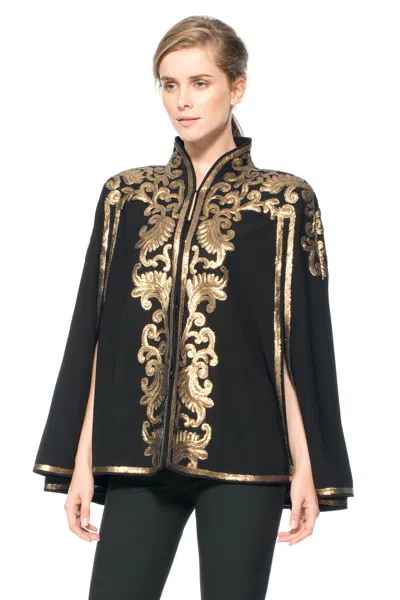Tadashi Shoji Official Online Boutique Metallic Paillette Embellished Crepe Capelet In Gold