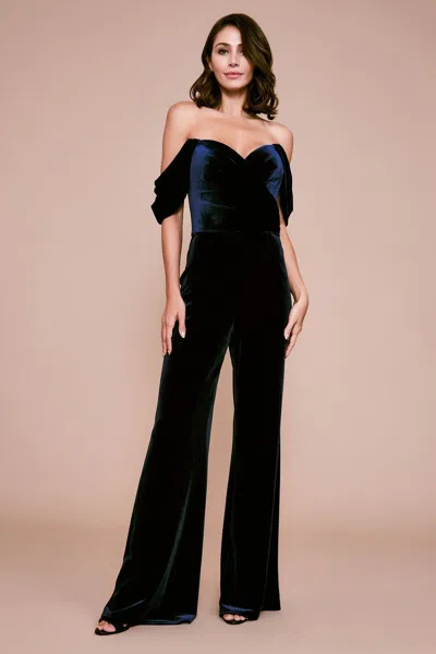 Tadashi Shoji Official Online Boutique Neesha Strapless Velvet Jumpsuit In Blue