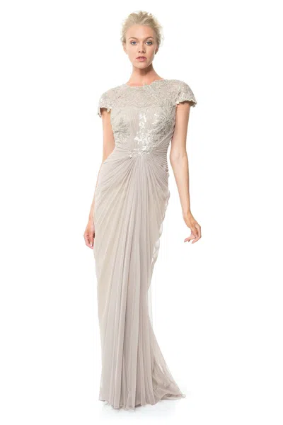 Tadashi Shoji Official Online Boutique Paillette Lace And Tulle Gown In Neutral