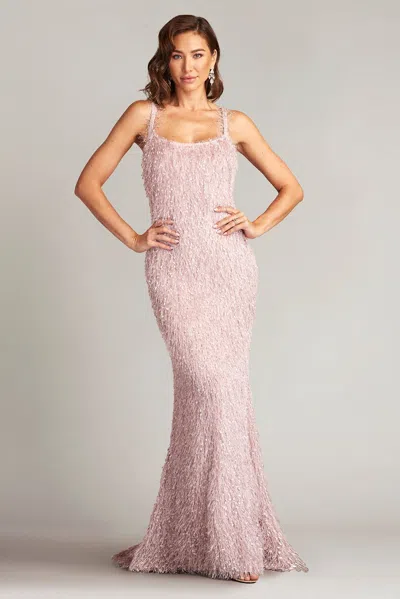 Tadashi Shoji Official Online Boutique Pip Eyelash Yarn Spaghetti Strap Gown In Mauve