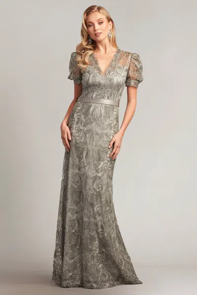 Tadashi Shoji Official Online Boutique Pratt Embroidered Illusion Gown In Duchess Grey