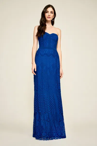 Tadashi Shoji Official Online Boutique Prima Strapless Lace Gown In Blue