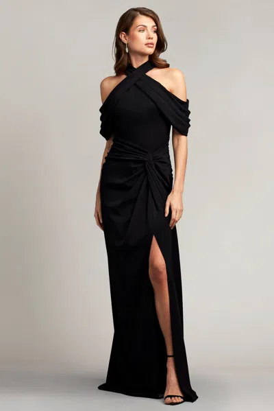 Tadashi Shoji Official Online Boutique Pruitt Draped Cold-shoulder Gown In Black