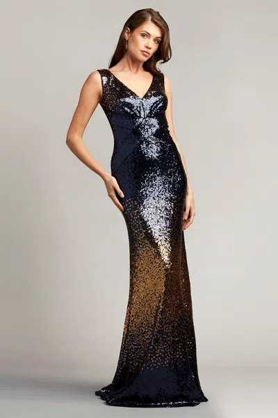 Tadashi Shoji Official Online Boutique Rafi Sequin Ombré Gown In Navy Ombre