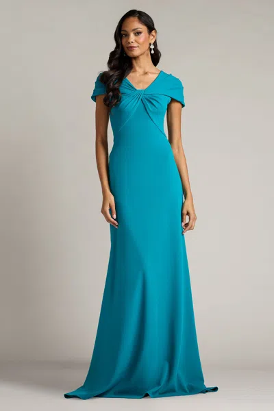 Tadashi Shoji Official Online Boutique Rafner Twist Neck Gown In Blue