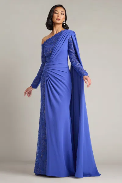 Tadashi Shoji Official Online Boutique Ravelle Embroidered Cape Gown In Blue Iris