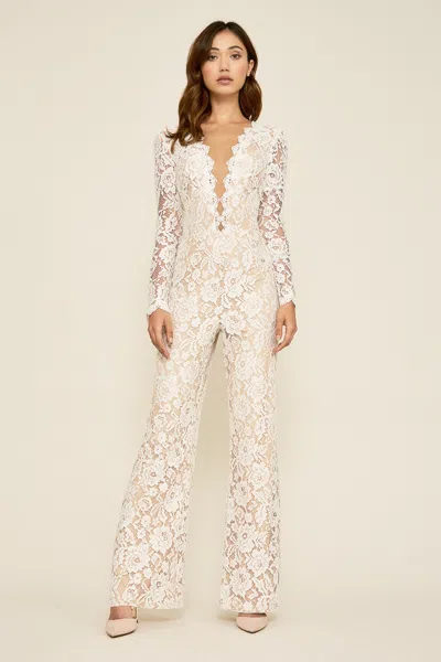 Tadashi Shoji Official Online Boutique Revel Long-sleeve Lace Jumpsuit In Neutral