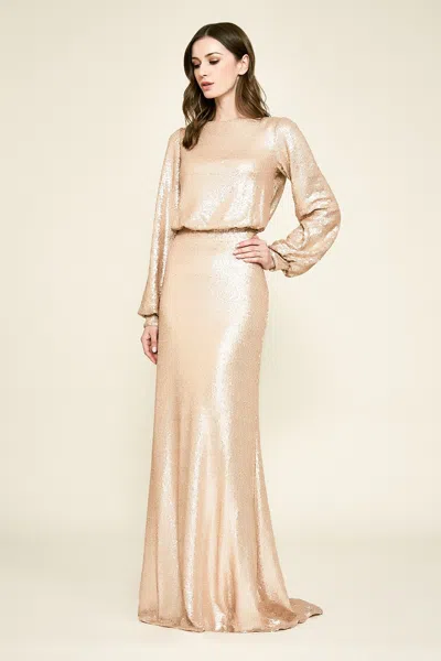 Tadashi Shoji Official Online Boutique Revin Long-sleeve Sequin Gown In Nude