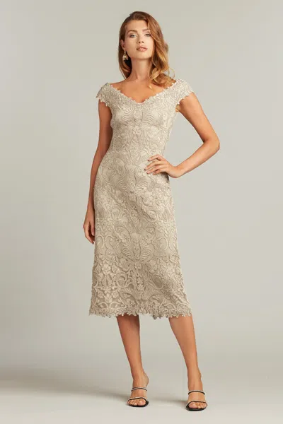 Tadashi Shoji Official Online Boutique Rodin Embroidered Tulle Dress In Pumice