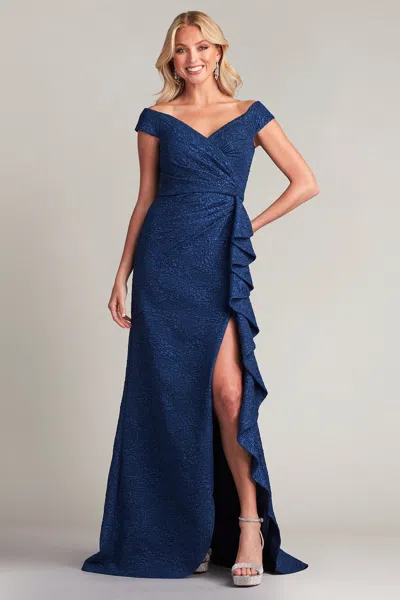 Tadashi Shoji Official Online Boutique Roland Rose Jacquard Gown In Midnight
