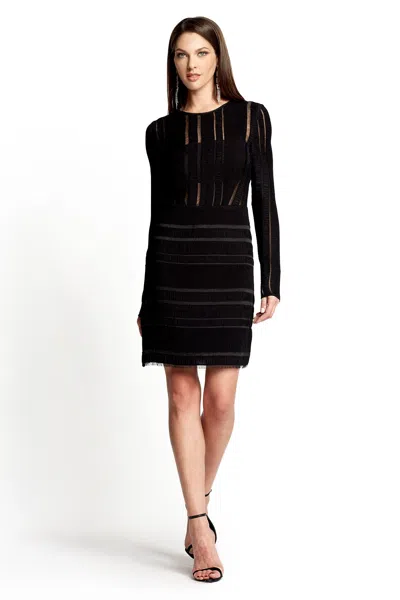 Tadashi Shoji Official Online Boutique Rose Long-sleeve Knit Dress In Black