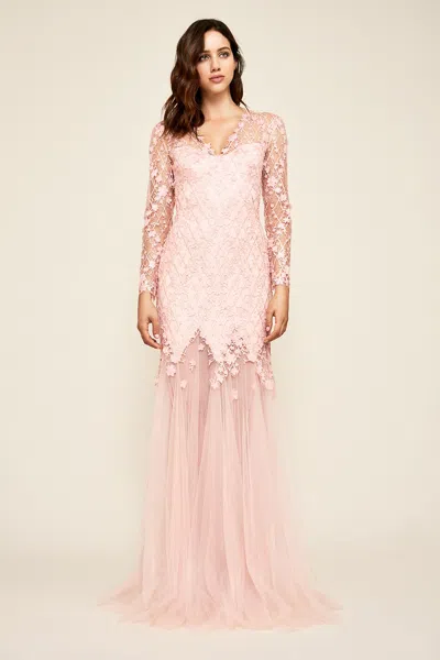 Tadashi Shoji Official Online Boutique Ruza Embroidered Tulle Gown In Pink