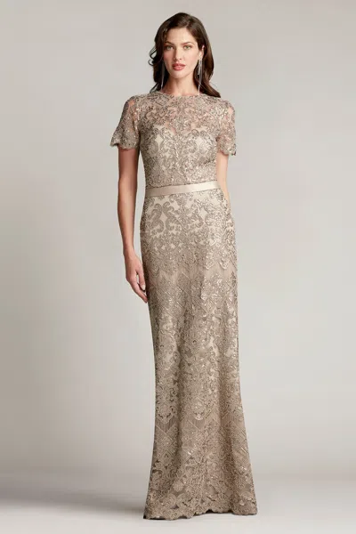 Tadashi Shoji Official Online Boutique Sapa Sequin Embroidered Gown In Brown