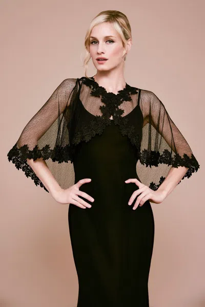 Tadashi Shoji Official Online Boutique Satie Lace & Mesh Capelet In Black