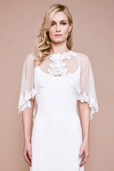 Tadashi Shoji Official Online Boutique Satie Lace & Mesh Capelet In White