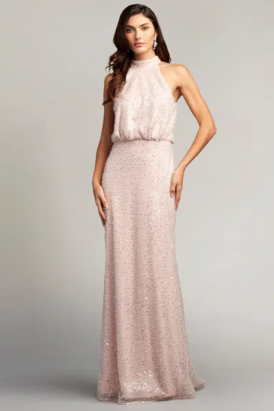 Tadashi Shoji Official Online Boutique Senna Embellished Halter Gown In Rose