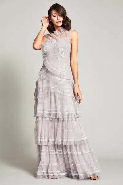 Tadashi Shoji Official Online Boutique Steph Tulle Fan Gown In Gray