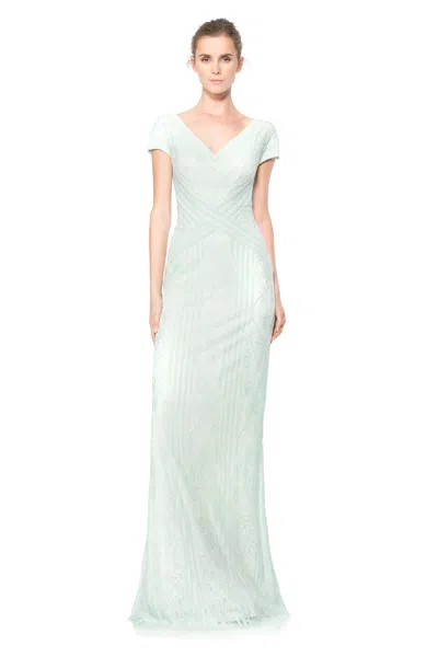 Tadashi Shoji Official Online Boutique Stripe Knit And Floral Lace Cap Sleeve Gown In Animal Print