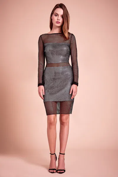 Tadashi Shoji Official Online Boutique Summer Metallic Set Fishnet Dress In Black/silver
