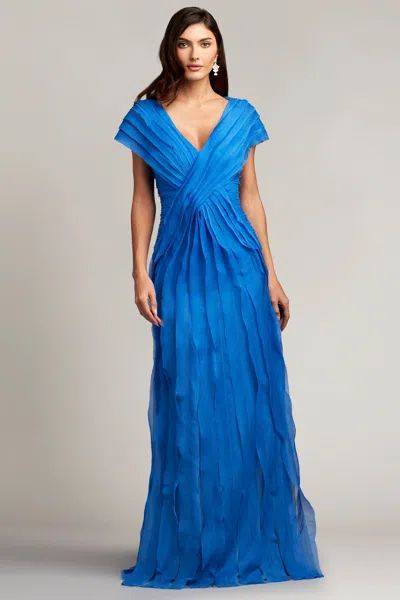 Tadashi Shoji Official Online Boutique Tipton Crinkle Chiffon Gown In Cadet Blue