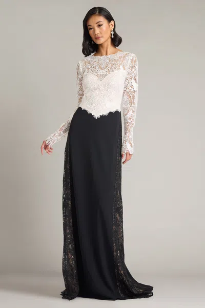 Tadashi Shoji Official Online Boutique Vianne Lace Illusion Gown In Ivory/black
