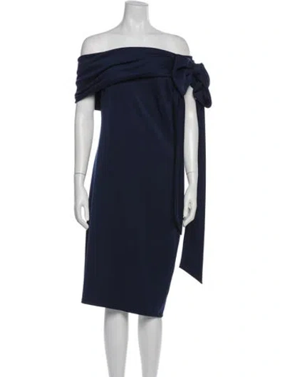 Pre-owned Tadashi Shoji Off-the-shoulder Knee-length Dress In Blue