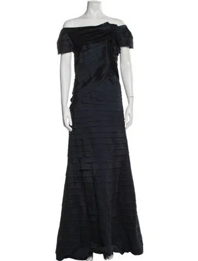 Pre-owned Tadashi Shoji Off-the-shoulder Long Dress In Blue