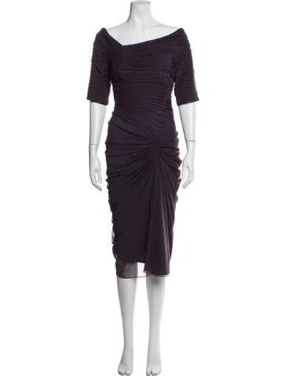 Pre-owned Tadashi Shoji Off-the-shoulder Midi Length Dress In Purple