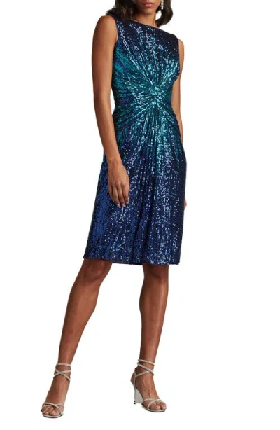 Tadashi Shoji Cir25442m Fitted Sequin Short Cocktail Ombre Dress In Blue
