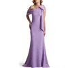 Tadashi Shoji Cassia Bow-shoulder Crepe Gown In Purple Haze