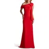 Tadashi Shoji Crepe Gown With Shoulder Bow Sash In Red Rose