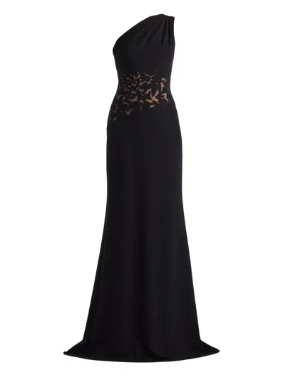 Tadashi Shoji One-shoulder Floral-detail Maxi Dress In Black